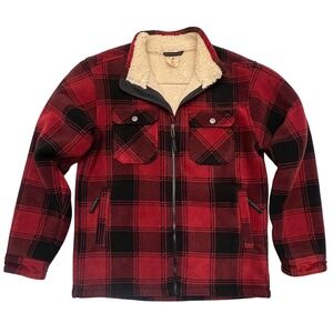 Red‎ Head Buffalo Plaid Fleece Sherpa Lined Lumberjack Full Zip Jacket Size M
